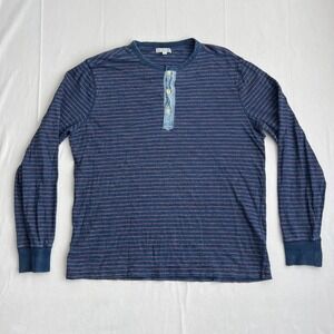 Wallace and Barnes Henley Shirt Men's Size Large Blue Striped Long Sleeve Casual